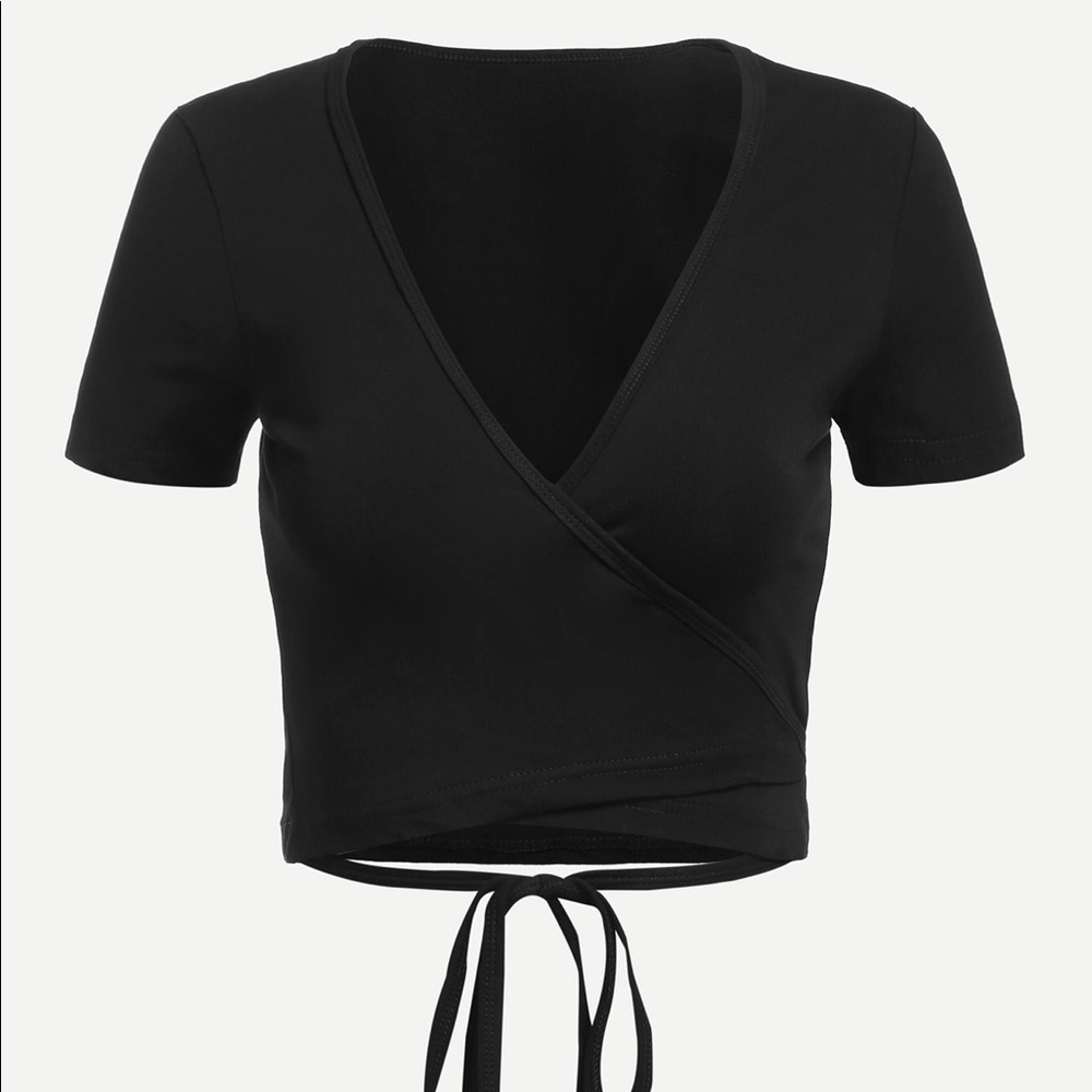 wrap tie black crop top